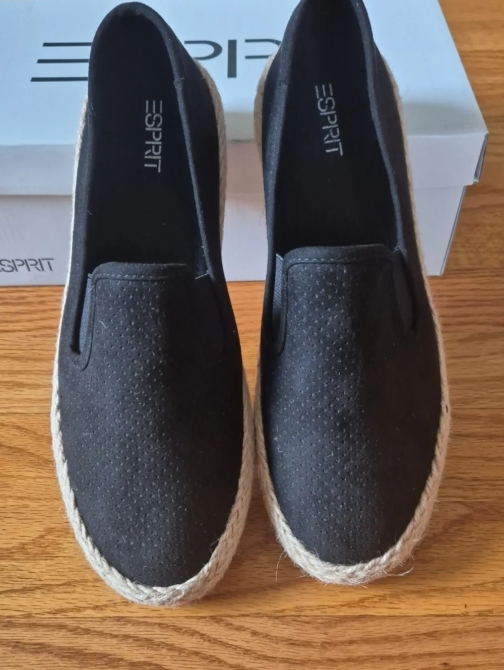 Esprit Black Slip-On Espadrilles with Jute Trim